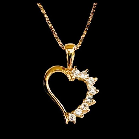 ES# Gold Vermeil & Cz Heart Necklace - Picture 4 of 6